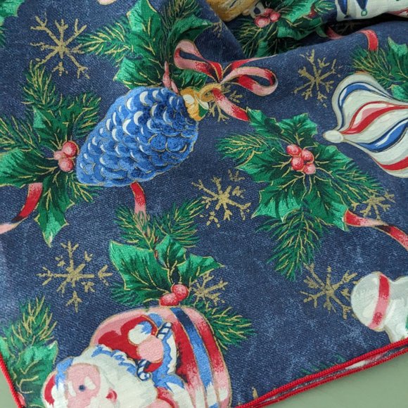 Rustic Country Denim Color Cotton Holiday Table Cloth Ornaments Holly 60"x80" - Picture 3 of 7